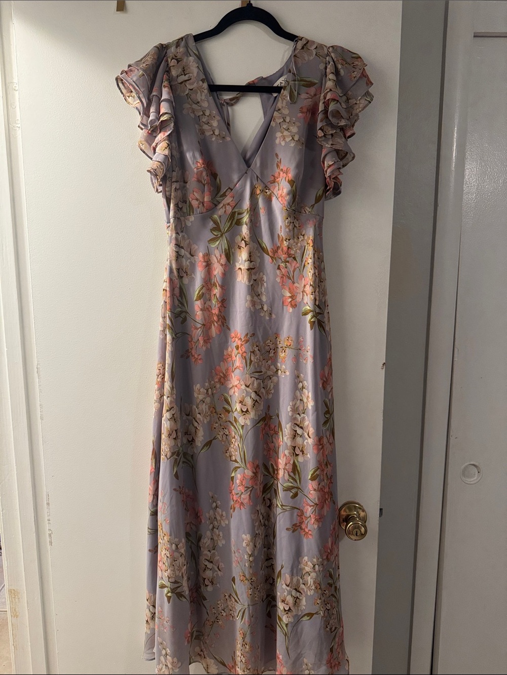Taylor Lavender Floral Ruffle Sleeve Maxi Dress